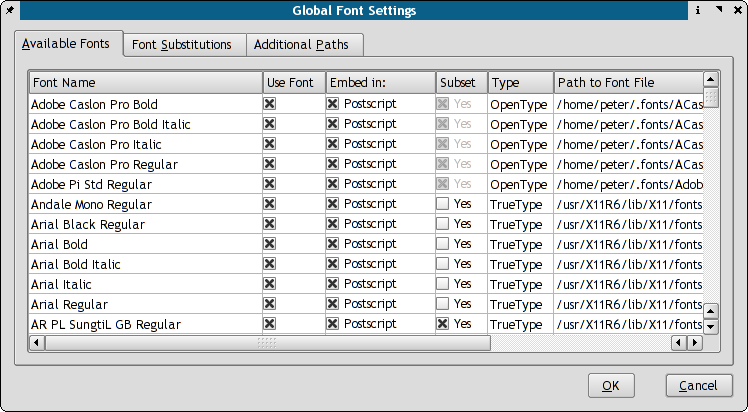 Available Fonts and Embedding Preferences